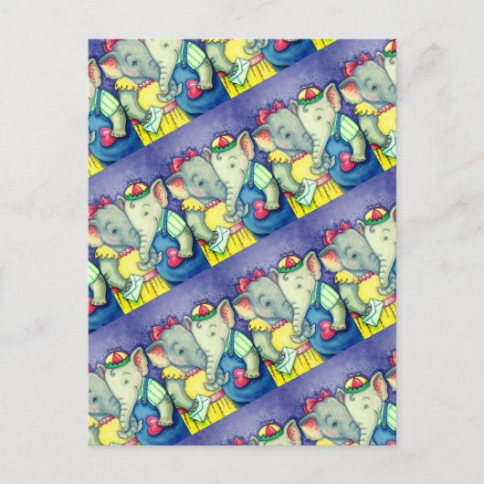 BABY ELEPHANTS EERSTE LOVE, KUTE PACHYDERMVRIENDEN FEESTDAGENKAART (Voorkant)