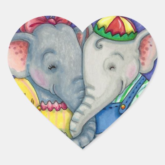 BABY ELEPHANTS EERSTE LOVE, KUTE PACHYDERMVRIENDEN HART STICKER (Voorkant)