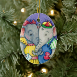 BABY ELEPHANTS EERSTE LOVE, KUTE PACHYDERMVRIENDEN KERAMISCH ORNAMENT