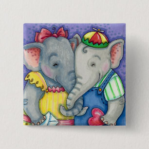 BABY ELEPHANTS EERSTE LOVE, KUTE PACHYDERMVRIENDEN VIERKANTE BUTTON 5,1 CM