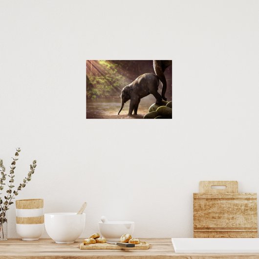 Baby Elephant's First Bath Poster (Keuken)