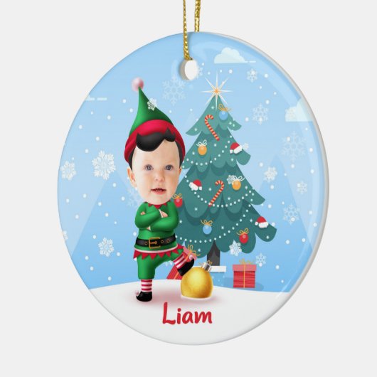 Baby Elf Christmas Ornament, Custom Photo & Name Keramisch Ornament (Links)