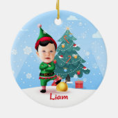 Baby Elf Christmas Ornament, Custom Photo & Name Keramisch Ornament (Achterkant)