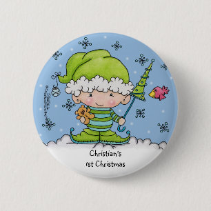 Baby Elf -gepersonaliseerd !st Christmas Ronde Button 5,7 Cm