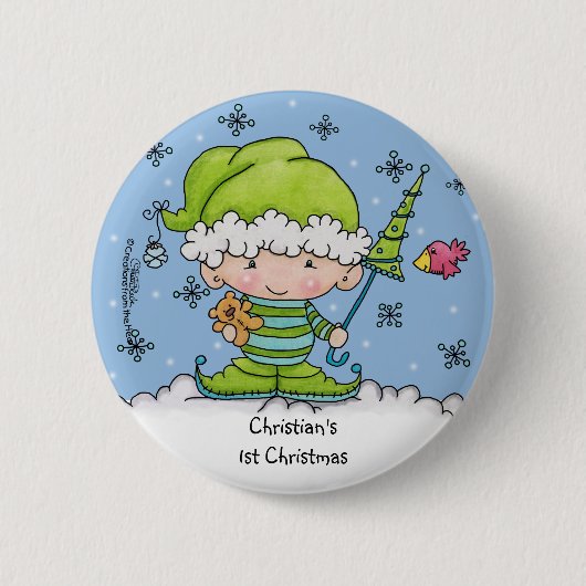 Baby Elf -gepersonaliseerd !st Christmas Ronde Button 5,7 Cm (Voorkant)