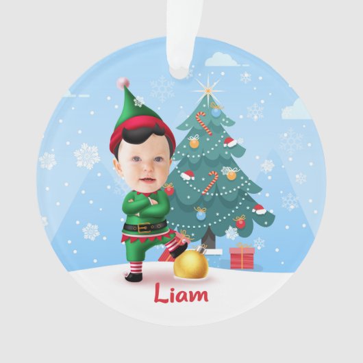 Baby Elf Kerstversiering, Aangepaste Foto & Naam Ornament (voorkant)