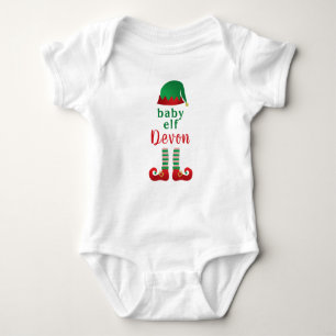 Baby Elf Personaliseer Naam Christmas Rood Groen Romper