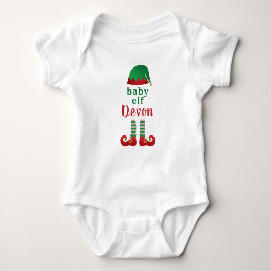 Baby Elf Personaliseer Naam Christmas Rood Groen Romper (Voorkant)