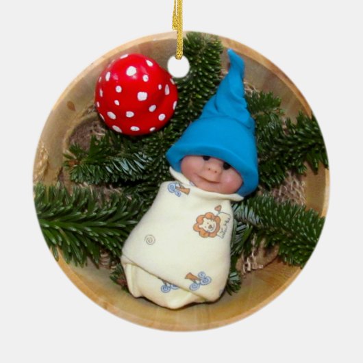 Baby Elf, Toadstool: Polymeer-klepbeeldhouwwerken Keramisch Ornament (Achterkant)