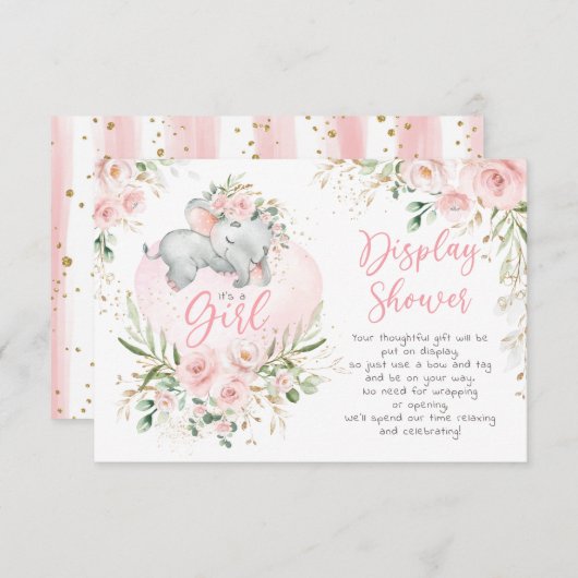  Baby ellephant Blush Rozen Display Shower Informatiekaartje (Voorkant / Achterkant)