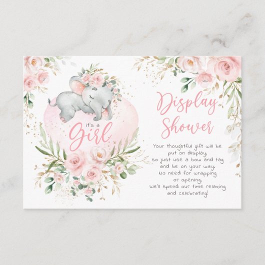  Baby ellephant Blush Rozen Display Shower Informatiekaartje (Voorkant)