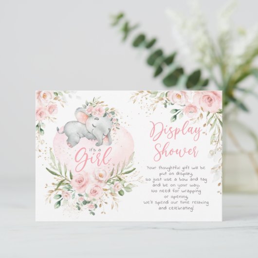  Baby ellephant Blush Rozen Display Shower Informatiekaartje (Staand voorkant)