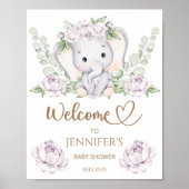 Baby elphant & Flower Baby shower Welkom Poster (Voorkant)