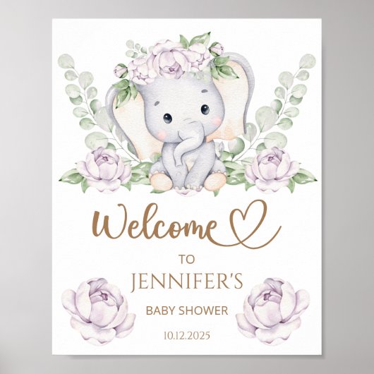 Baby elphant & Flower Baby shower Welkom Poster (Voorkant)