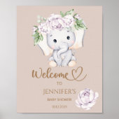 Baby elphant & Flower Baby shower Welkom Poster (Voorkant)
