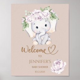 Baby elphant & Flower Baby shower Welkom Poster