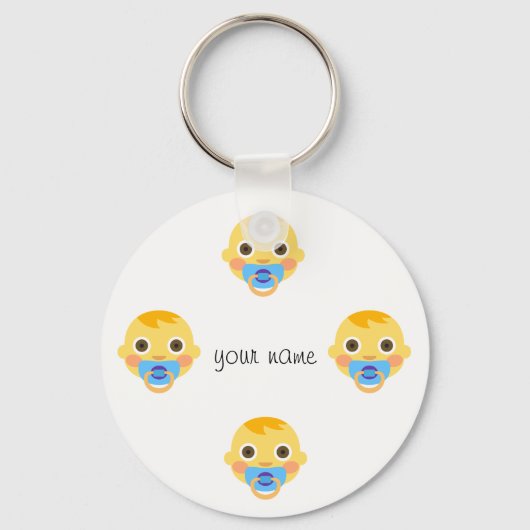 Baby Emoji Face en '' Jouw naam Hier " Sleutelhanger (Voorkant)