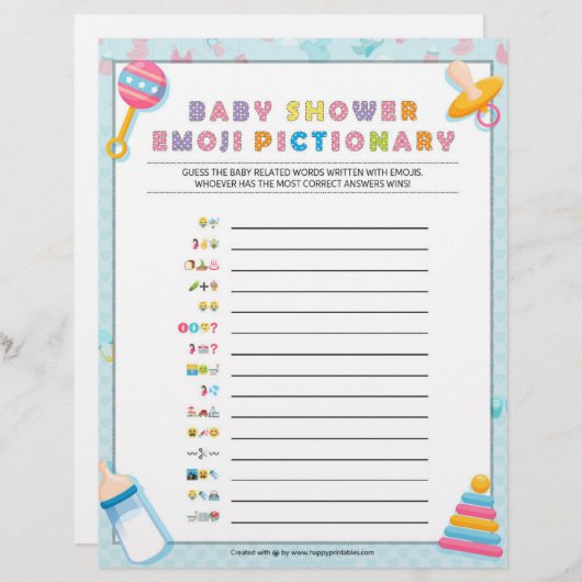 Baby Emoji Pictionary [Basics Blue] Briefhoofd (Voorkant / Achterkant)