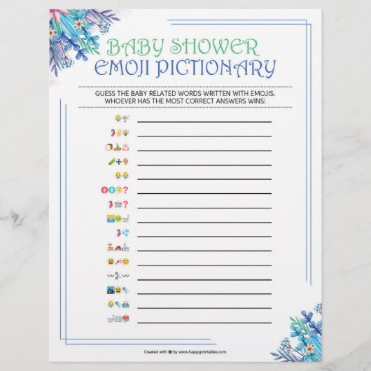 Baby Emoji Pictionary [Blauwe Floral] Briefhoofd (Voorkant)