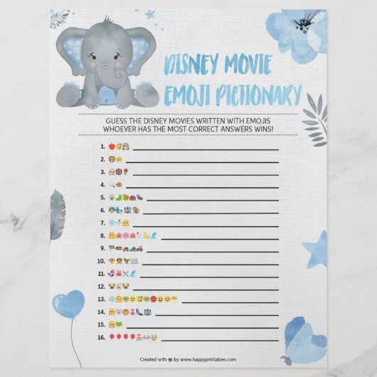 Baby Emoji Pictionary [Elephant [Blue] Briefhoofd (Voorkant)