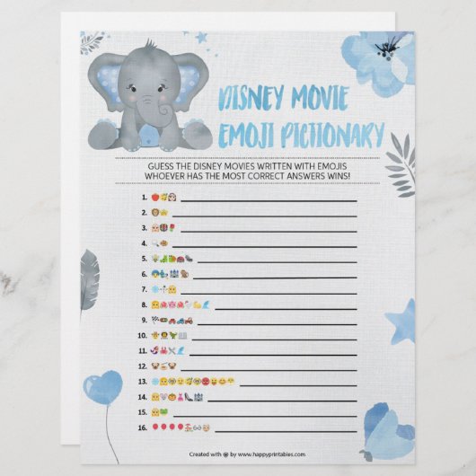 Baby Emoji Pictionary [Elephant [Blue] Briefhoofd (Voorkant / Achterkant)