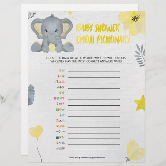 Baby Emoji Pictionary [Elephant [Geel]] Briefhoofd (Voorkant / Achterkant)