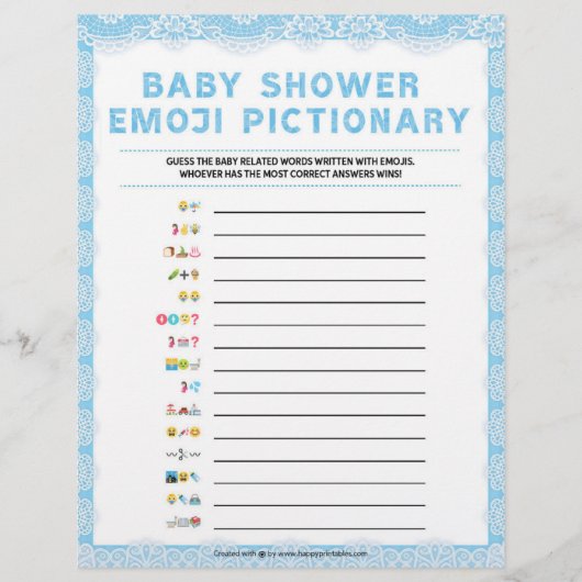 Baby Emoji Pictionary [Luxury Lace [Blue]] Briefhoofd (Voorkant)