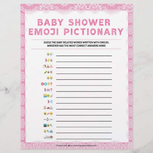 Baby Emoji Pictionary [Luxury Lace [Roze]] Briefhoofd (Voorkant)