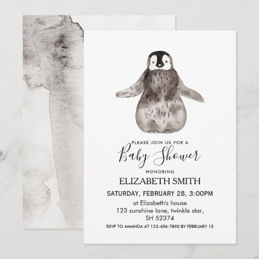Baby Emperor Penguin Winter Baby shower Kaart (Voorkant / Achterkant)