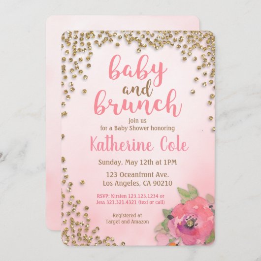 Baby en Brunch Baby shower Glitter Uitnodiging (Voorkant / Achterkant)