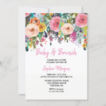 Baby en Brunch Baby shower Roze Floral Invite