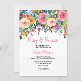 Baby en Brunch Baby shower Roze Floral Invite Kaart