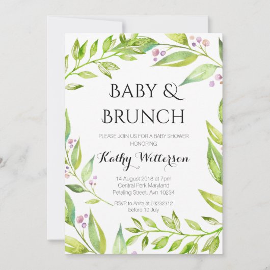 Baby en Brunch Botanische Douche Uitnodiging (Voorkant)