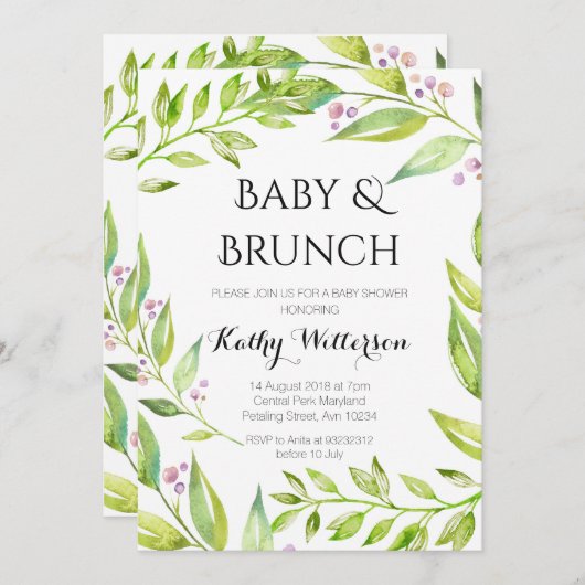 Baby en Brunch Botanische Douche Uitnodiging (Voorkant / Achterkant)
