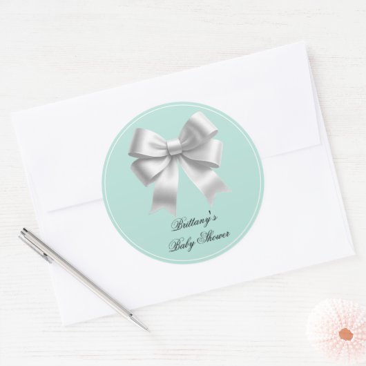 Baby en Co. Modern Blauwgroen Baby shower Ronde Sticker (Envelop)