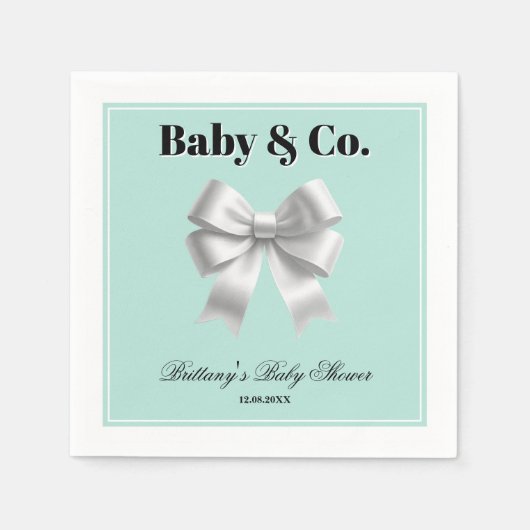 Baby en Co. Modern Blauwgroen Blauw Baby shower Servet (Voorkant)