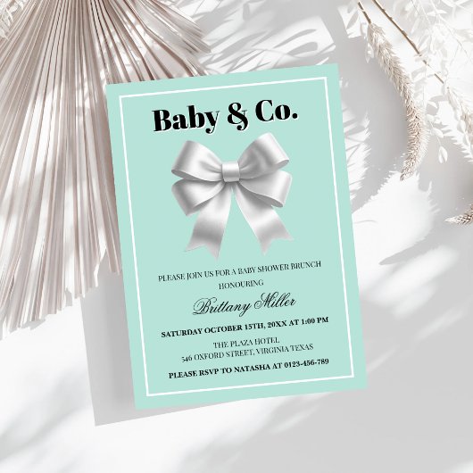 Baby en Co. Silver Bow Baby shower Uitnodiging