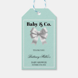 Baby en Co. Silver Bow Whimsy Baby shower Cadeaulabel
