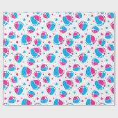 Baby en harten in blauwe en roze kleur cadeaupapier (Vlak)