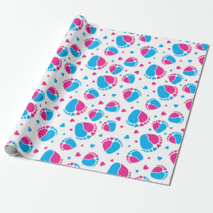 Baby en harten in blauwe en roze kleur cadeaupapier