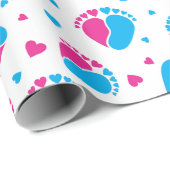 Baby en harten in blauwe en roze kleur cadeaupapier (Rol Hoek)