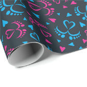 Baby en harten in blauwe en roze kleur cadeaupapier (Rol Hoek)