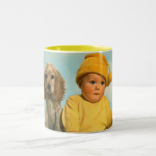 Baby en hond tweekleurige koffiemok (Center)