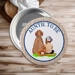 Baby en Hondenhonkbal Baby shower Tante te zijn Ronde Button 7,6 Cm<br><div class="desc">Bruin en Blauw gepersonaliseerde jongen tante te worden knoop met een baby jongen zitten naast een hond met een honkbal thema.</div>