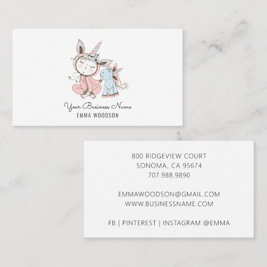 Baby en kinderverzorger kinderverzorger babysitter visitekaartje (Voorkant / Achterkant)