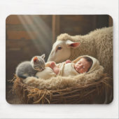 Baby en kitten in een schuur manager muismat (Voorkant)