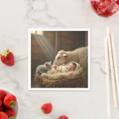 Baby en kitten slapen in een schuur servet (Insitu)