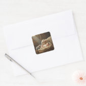 Baby en kitten slapen in een schuur vierkante sticker (Envelop)