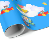 Baby en luchtballonnen en Beer in een vliegtuig Cadeaupapier (Rol Hoek)