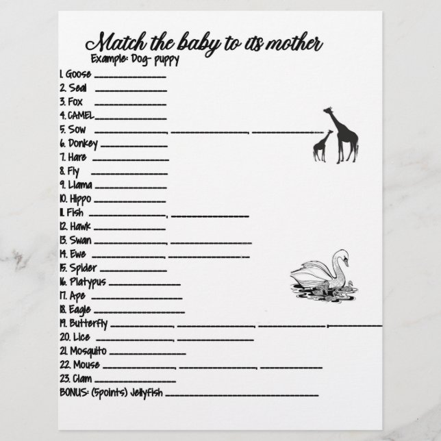 BABY- EN MAMA-DIEREN MATCH-SPEL BRIEFHOOFD (Voorkant)